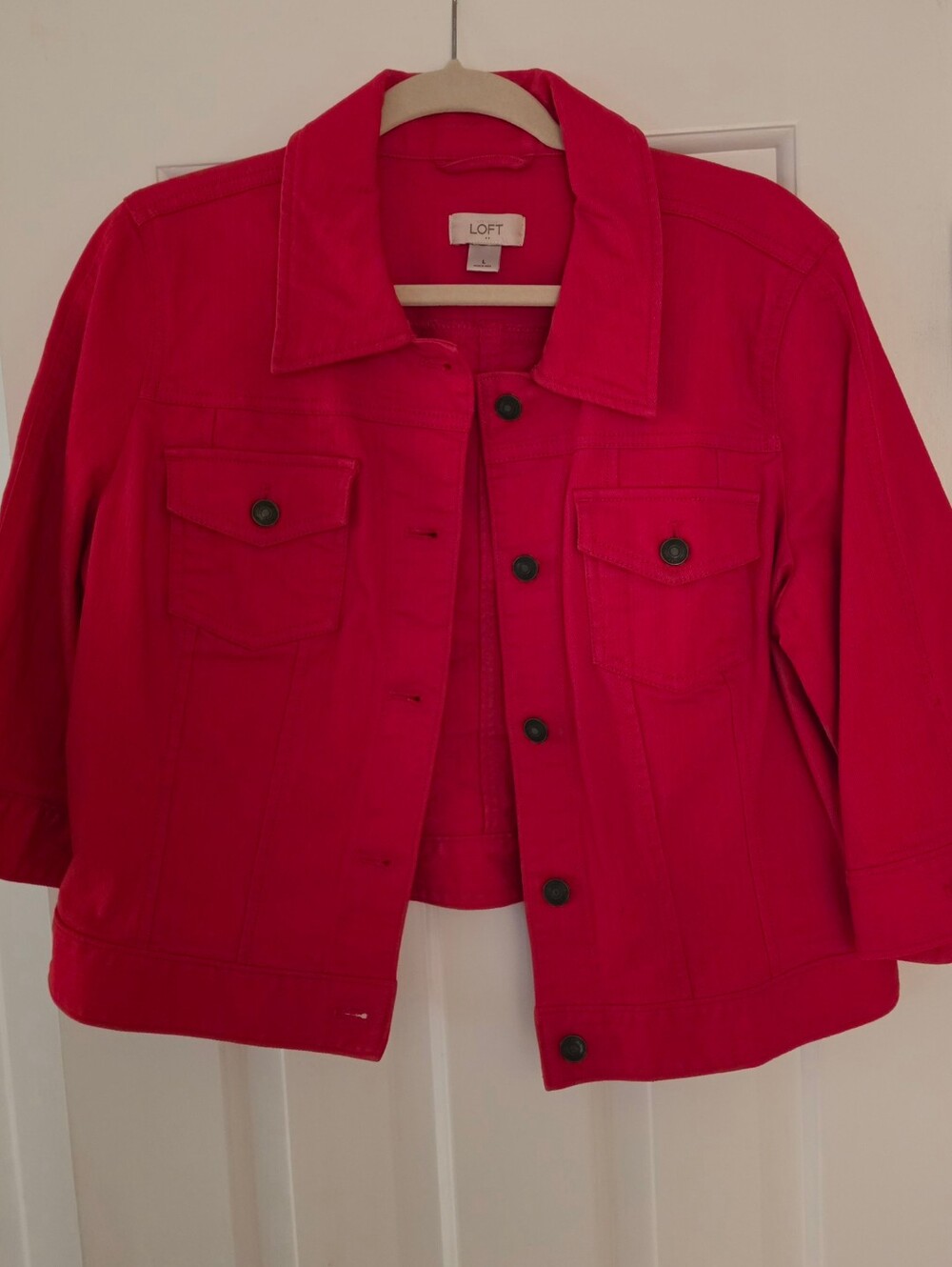 LOFT Women’s Red Cropped Denim Jacket
